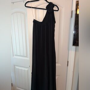 Women’s large black one shoulder maxi dress - sleeveless / bow tie one shoulder